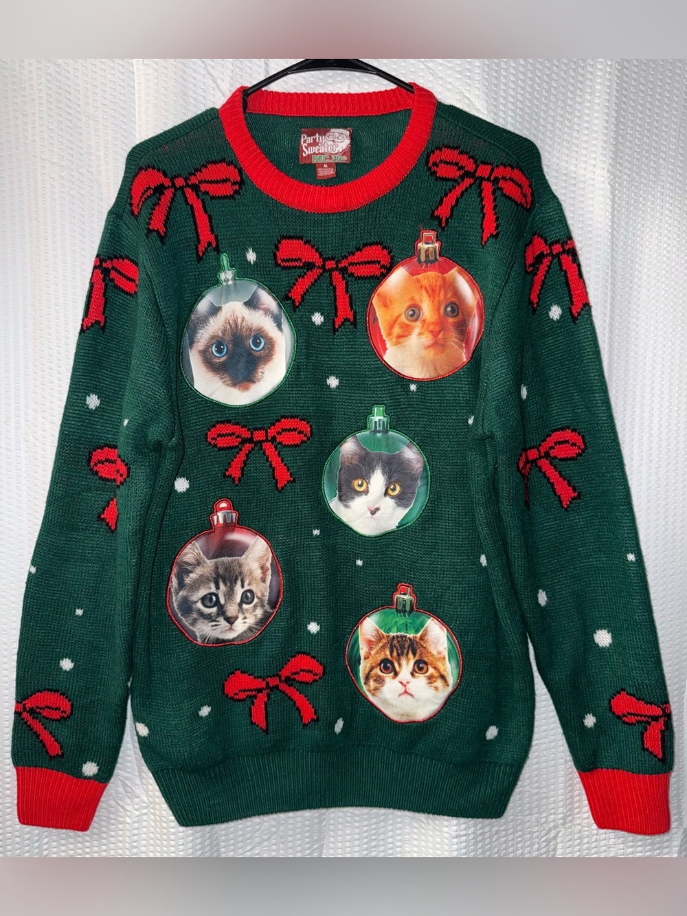 Party Sweater Dec 25th Kitty Ornament Bow Sweater Size M